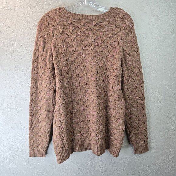 Land's End Drifter Sweater Womens M Brown Chunky Knit Crew Neck Preppy Fishermen - Picture 6 of 14